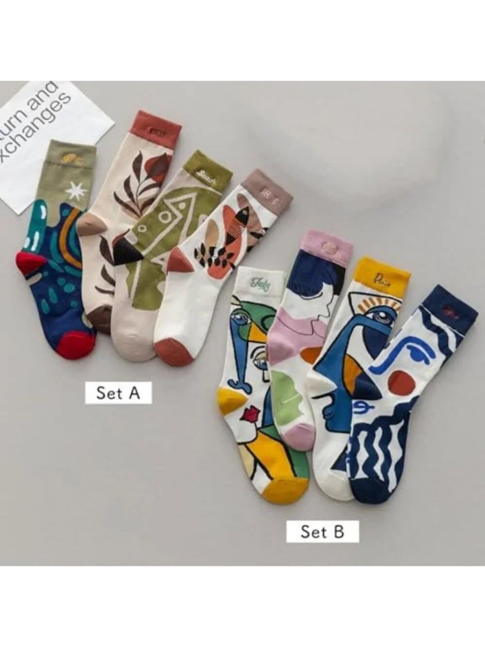 4 Pairs Women's Funny Abstract Art Cotton Crew Socks - Breathable Nature